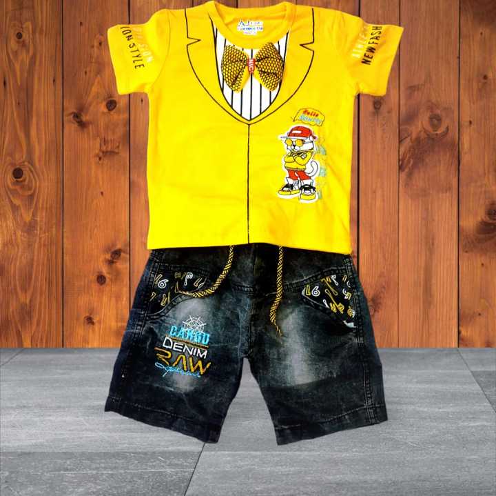 Imported Kids Clothes Summer Collection, Export Quality T-shirt And Jeans Short Pants For Kids Baby Boys pehnawa