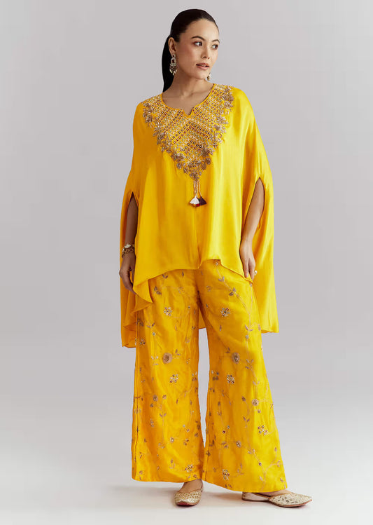 Yellow Crepe Indo Western Set With Heavy Hand Embroidery pehnawa