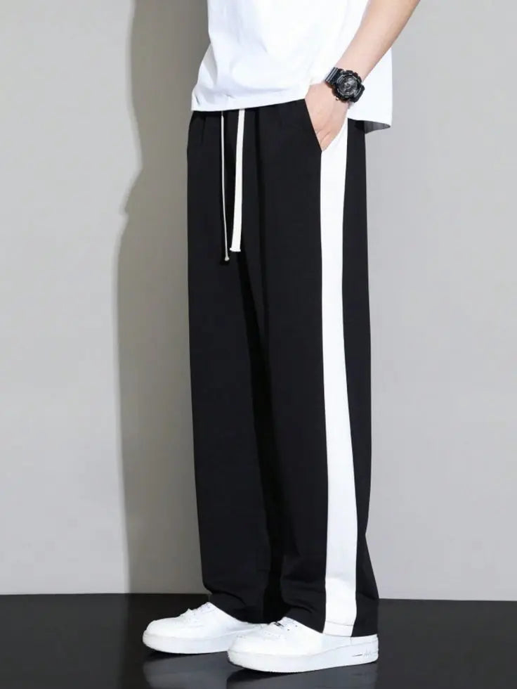 Men's Black Wide Leg Trouser with White Side Stripe pehnawa