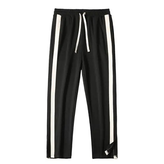 Men's Black Wide Leg Trouser with White Side Stripe pehnawa