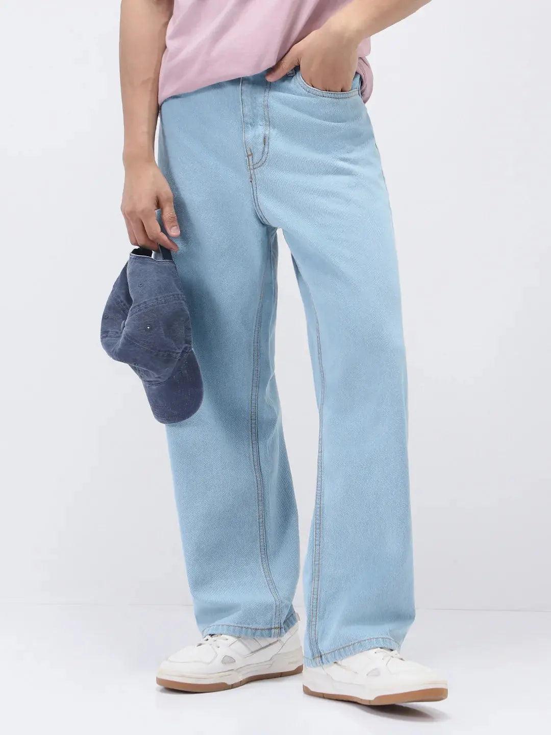 Loose Fit Baggy Jeans for Boys & Men Sky Blue Wide-Leg Denim Pants Trendy Casual Wear pehnawa